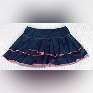 Women's Lucky In Love Size S (4-6) Pleated Tiered Skort Navy Neon Orange